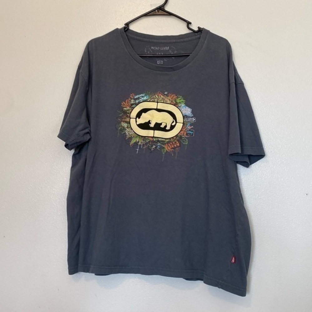 ECKO UNLTD GREY short sleeve raised logo rhino double sided vintage t shirt 3XL